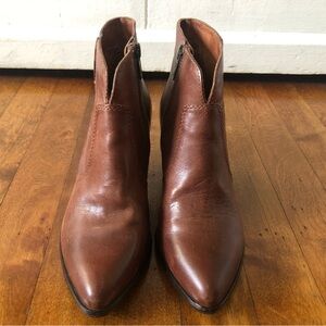 FRYE Elegant Jennifer Ankle Zipper Bootie Brown Leather Women Size 5.5M W/Heel